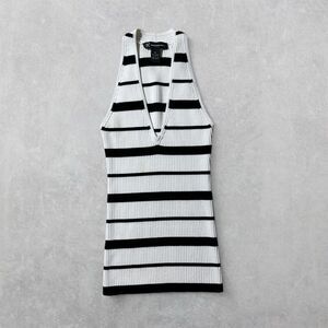 International Concepts Size Medium Black & White Striped Racerback Tank Top